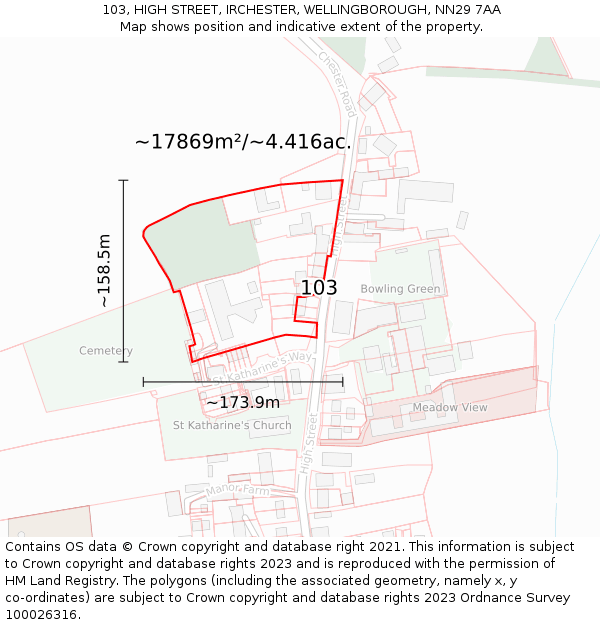 103, HIGH STREET, IRCHESTER, WELLINGBOROUGH, NN29 7AA: Plot and title map