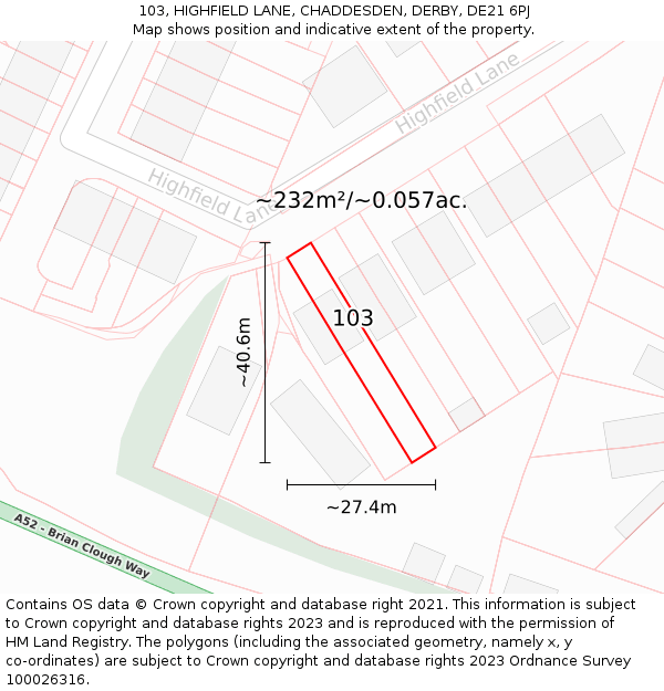 103, HIGHFIELD LANE, CHADDESDEN, DERBY, DE21 6PJ: Plot and title map