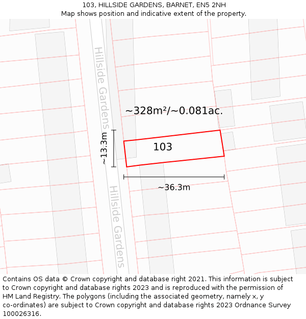 103, HILLSIDE GARDENS, BARNET, EN5 2NH: Plot and title map