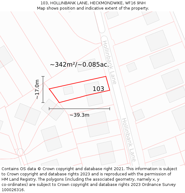 103, HOLLINBANK LANE, HECKMONDWIKE, WF16 9NH: Plot and title map