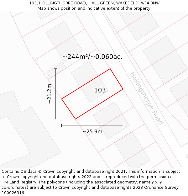 103, HOLLINGTHORPE ROAD, HALL GREEN, WAKEFIELD, WF4 3NW: Plot and title map