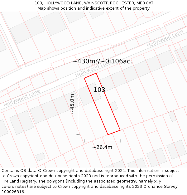 103, HOLLYWOOD LANE, WAINSCOTT, ROCHESTER, ME3 8AT: Plot and title map