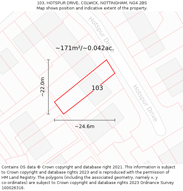 103, HOTSPUR DRIVE, COLWICK, NOTTINGHAM, NG4 2BS: Plot and title map