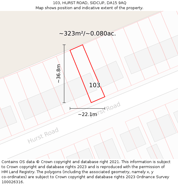 103, HURST ROAD, SIDCUP, DA15 9AQ: Plot and title map