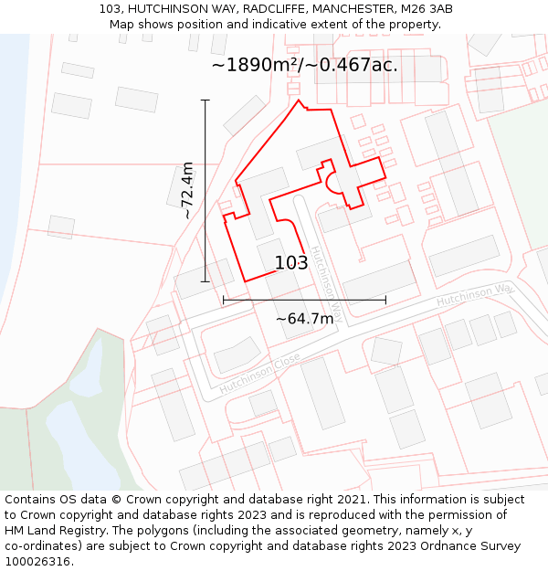 103, HUTCHINSON WAY, RADCLIFFE, MANCHESTER, M26 3AB: Plot and title map