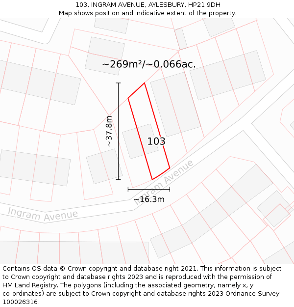 103, INGRAM AVENUE, AYLESBURY, HP21 9DH: Plot and title map