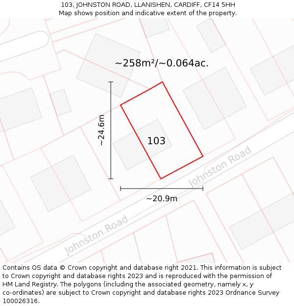 103, JOHNSTON ROAD, LLANISHEN, CARDIFF, CF14 5HH: Plot and title map