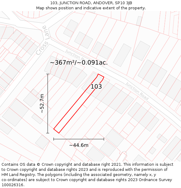 103, JUNCTION ROAD, ANDOVER, SP10 3JB: Plot and title map