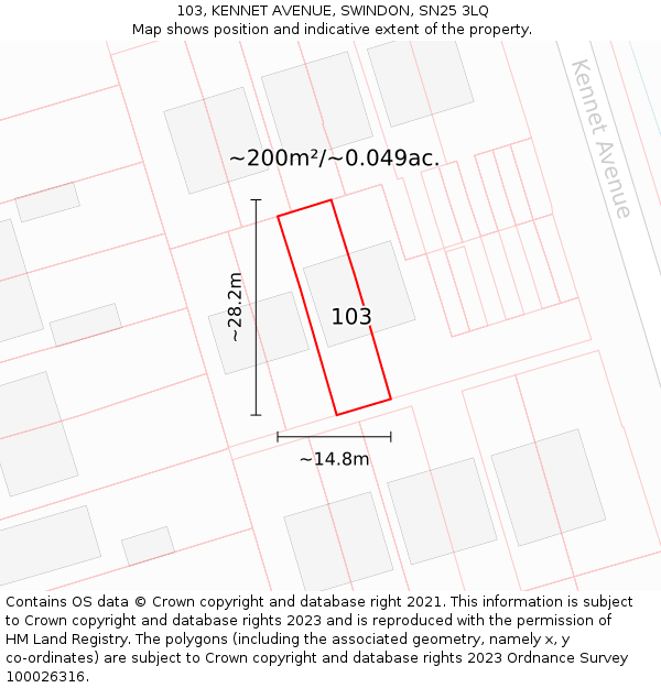 103, KENNET AVENUE, SWINDON, SN25 3LQ: Plot and title map