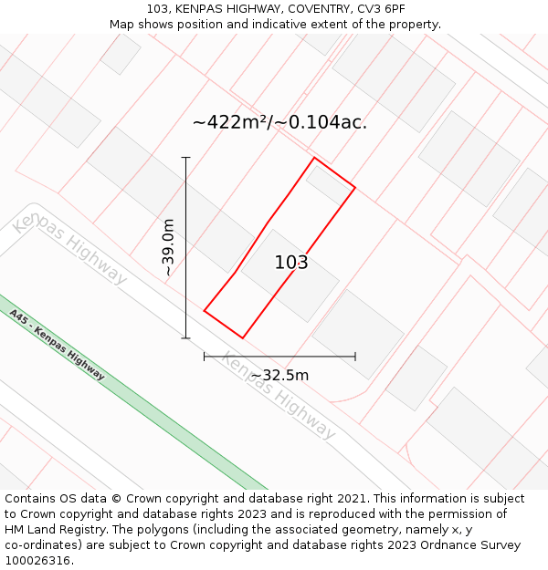 103, KENPAS HIGHWAY, COVENTRY, CV3 6PF: Plot and title map