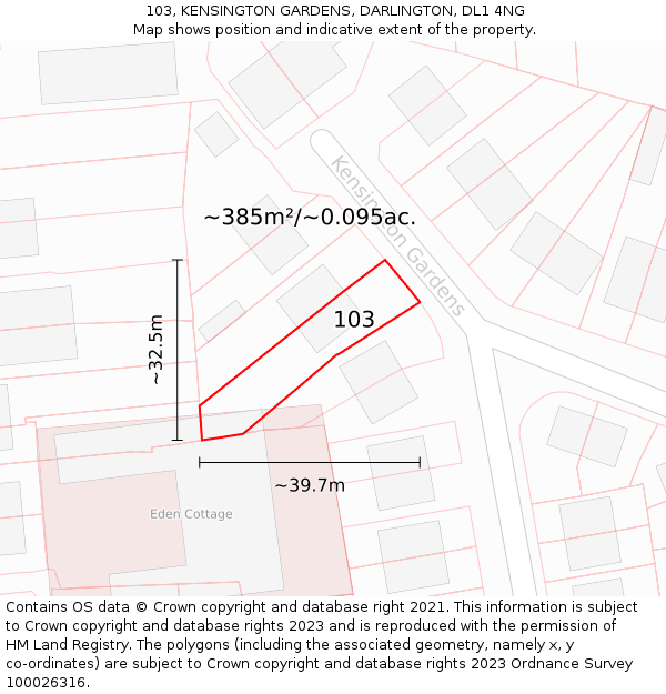 103, KENSINGTON GARDENS, DARLINGTON, DL1 4NG: Plot and title map