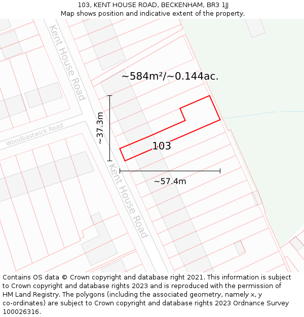 103, KENT HOUSE ROAD, BECKENHAM, BR3 1JJ: Plot and title map