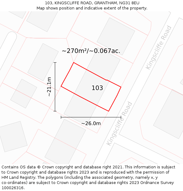 103, KINGSCLIFFE ROAD, GRANTHAM, NG31 8EU: Plot and title map