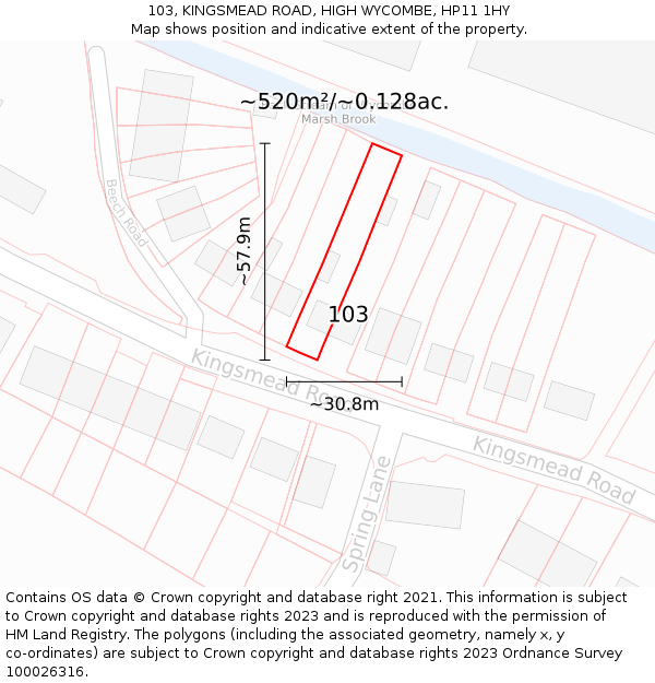 103, KINGSMEAD ROAD, HIGH WYCOMBE, HP11 1HY: Plot and title map