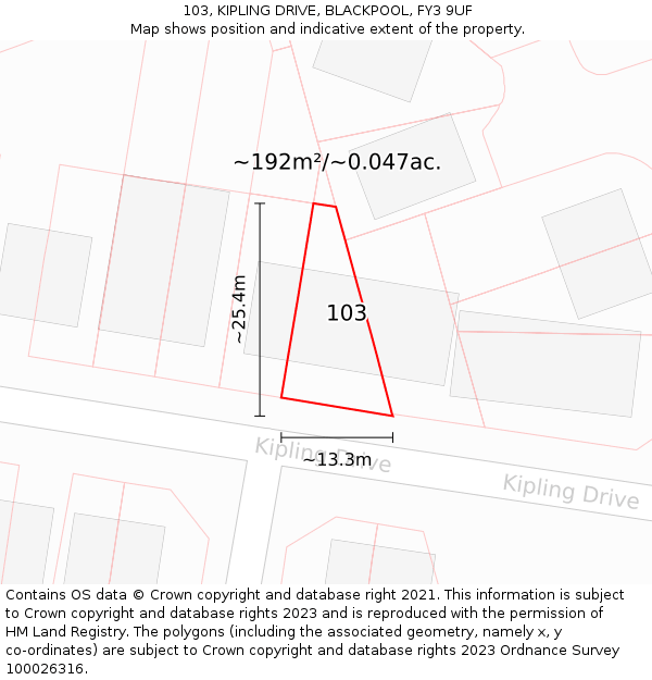 103, KIPLING DRIVE, BLACKPOOL, FY3 9UF: Plot and title map