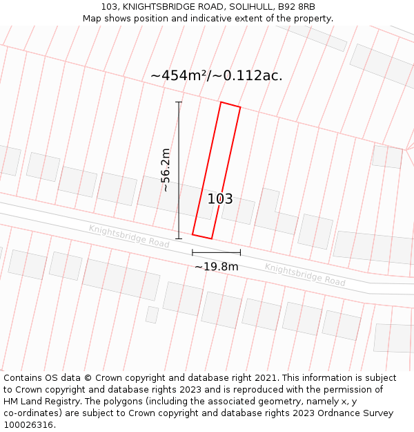103, KNIGHTSBRIDGE ROAD, SOLIHULL, B92 8RB: Plot and title map