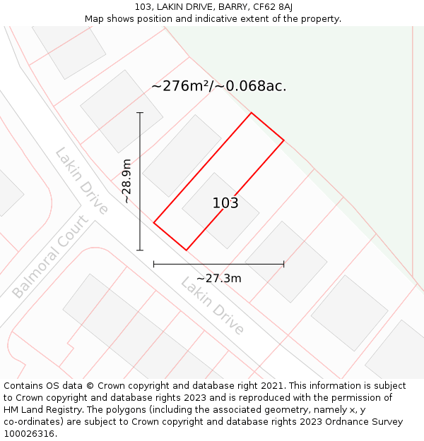 103, LAKIN DRIVE, BARRY, CF62 8AJ: Plot and title map