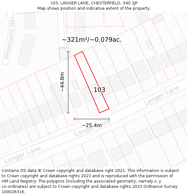 103, LANGER LANE, CHESTERFIELD, S40 2JP: Plot and title map