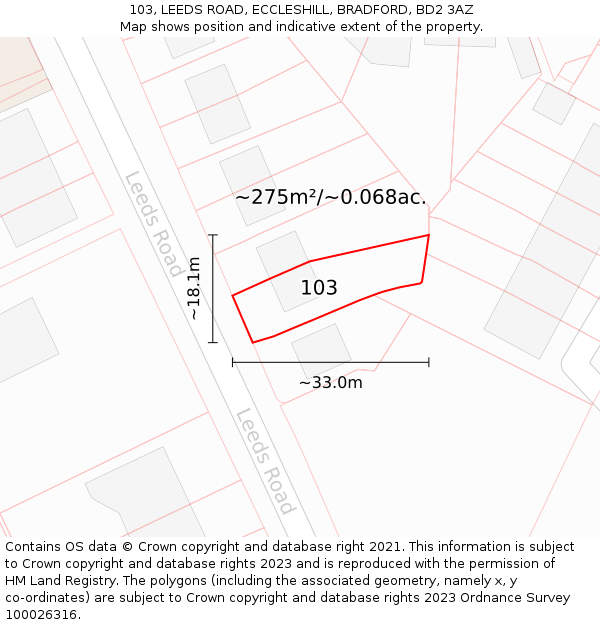 103, LEEDS ROAD, ECCLESHILL, BRADFORD, BD2 3AZ: Plot and title map