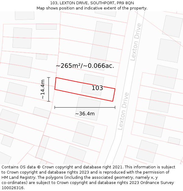 103, LEXTON DRIVE, SOUTHPORT, PR9 8QN: Plot and title map