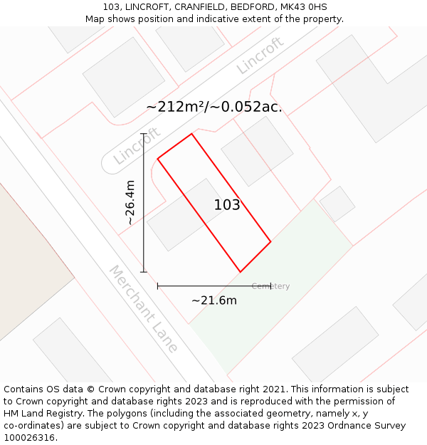 103, LINCROFT, CRANFIELD, BEDFORD, MK43 0HS: Plot and title map