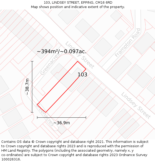 103, LINDSEY STREET, EPPING, CM16 6RD: Plot and title map