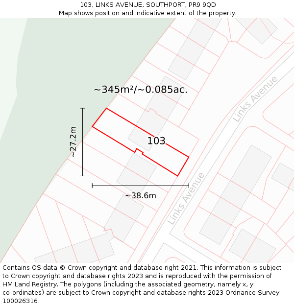 103, LINKS AVENUE, SOUTHPORT, PR9 9QD: Plot and title map