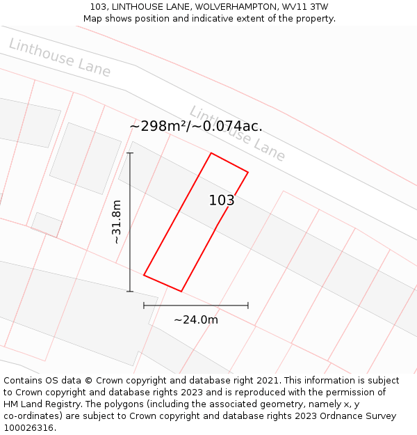 103, LINTHOUSE LANE, WOLVERHAMPTON, WV11 3TW: Plot and title map