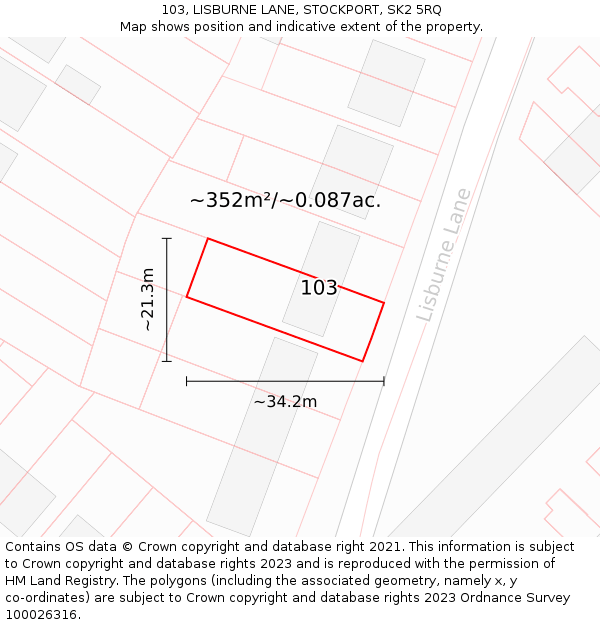 103, LISBURNE LANE, STOCKPORT, SK2 5RQ: Plot and title map