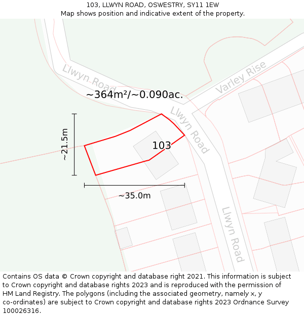 103, LLWYN ROAD, OSWESTRY, SY11 1EW: Plot and title map