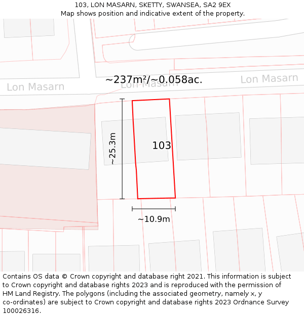 103, LON MASARN, SKETTY, SWANSEA, SA2 9EX: Plot and title map