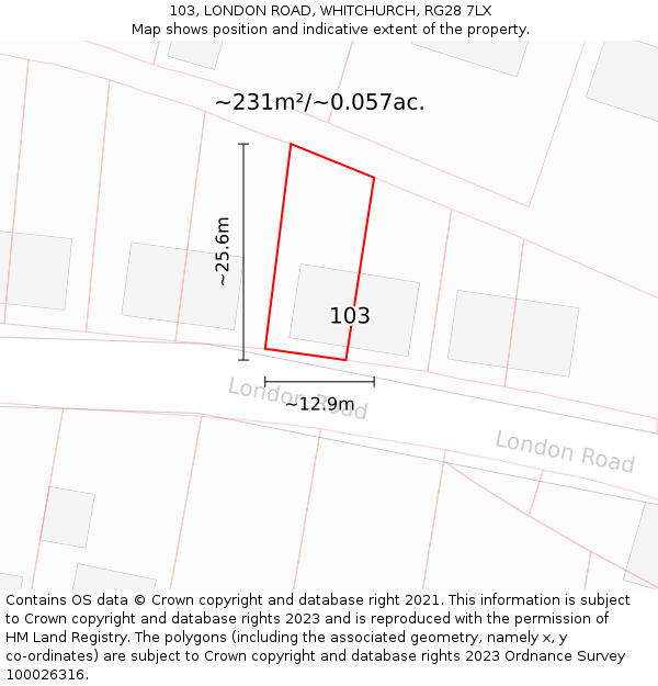 103, LONDON ROAD, WHITCHURCH, RG28 7LX: Plot and title map