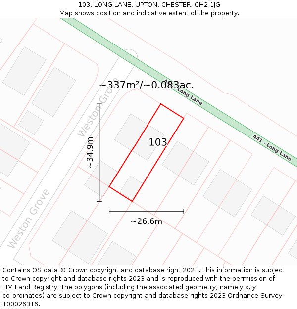 103, LONG LANE, UPTON, CHESTER, CH2 1JG: Plot and title map