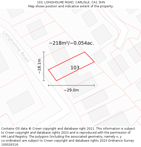 103, LONGHOLME ROAD, CARLISLE, CA1 3HN: Plot and title map