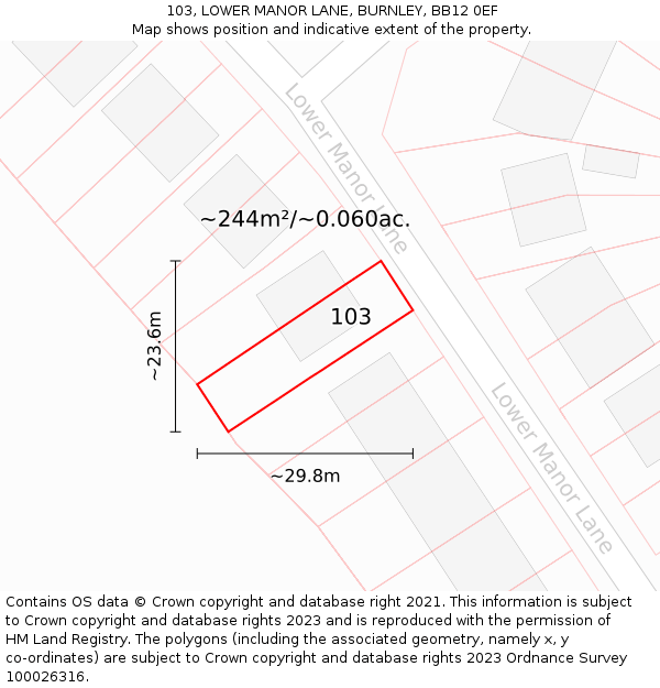 103, LOWER MANOR LANE, BURNLEY, BB12 0EF: Plot and title map
