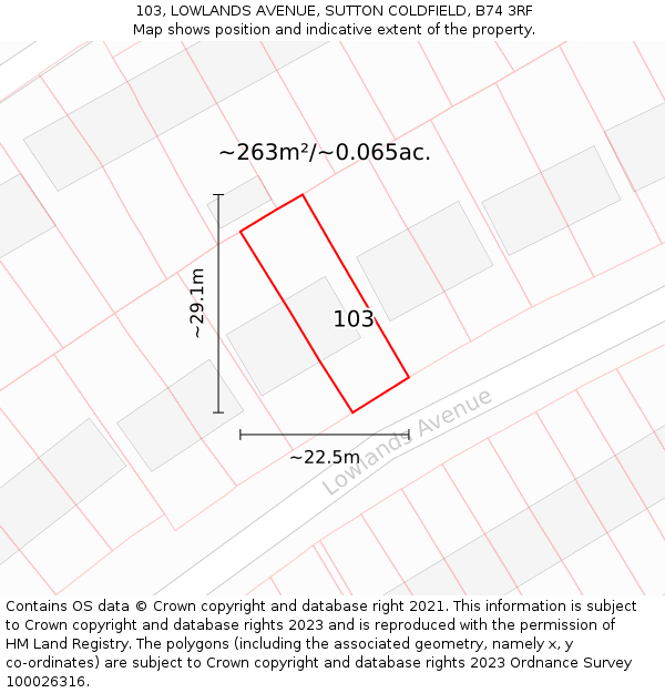 103, LOWLANDS AVENUE, SUTTON COLDFIELD, B74 3RF: Plot and title map
