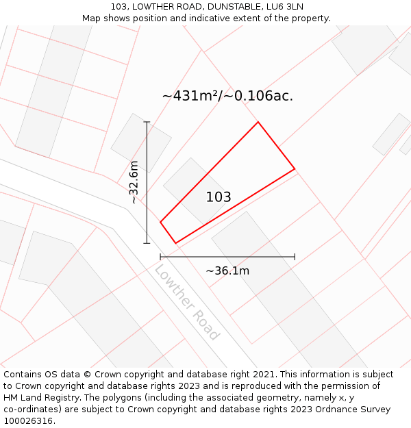 103, LOWTHER ROAD, DUNSTABLE, LU6 3LN: Plot and title map