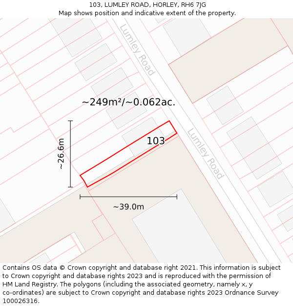103, LUMLEY ROAD, HORLEY, RH6 7JG: Plot and title map