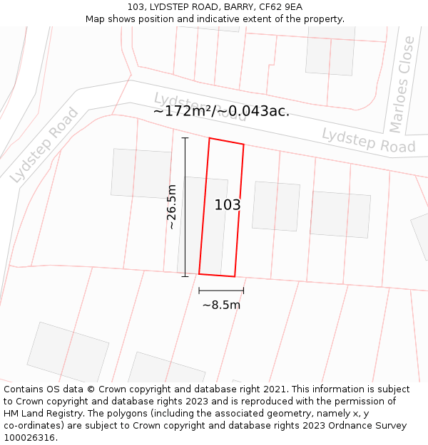 103, LYDSTEP ROAD, BARRY, CF62 9EA: Plot and title map