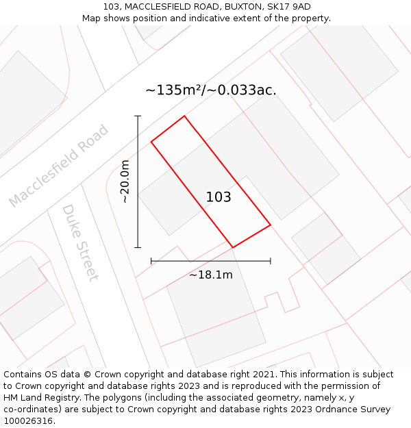 103, MACCLESFIELD ROAD, BUXTON, SK17 9AD: Plot and title map
