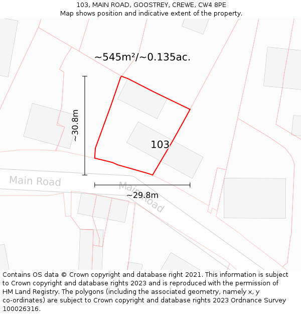 103, MAIN ROAD, GOOSTREY, CREWE, CW4 8PE: Plot and title map
