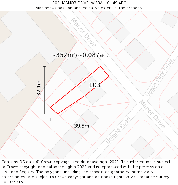 103, MANOR DRIVE, WIRRAL, CH49 4PG: Plot and title map