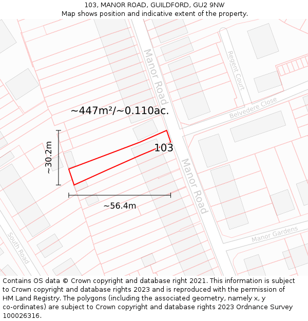103, MANOR ROAD, GUILDFORD, GU2 9NW: Plot and title map