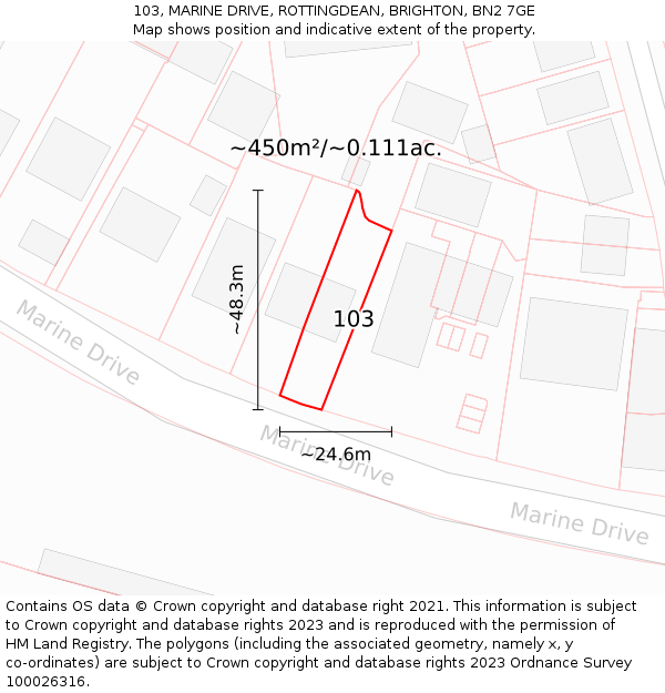 103, MARINE DRIVE, ROTTINGDEAN, BRIGHTON, BN2 7GE: Plot and title map