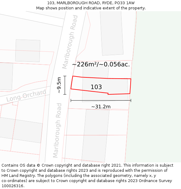 103, MARLBOROUGH ROAD, RYDE, PO33 1AW: Plot and title map