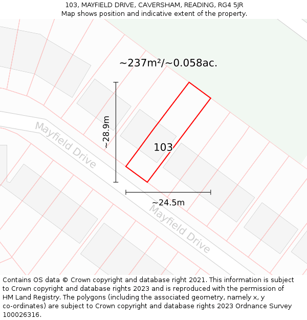 103, MAYFIELD DRIVE, CAVERSHAM, READING, RG4 5JR: Plot and title map
