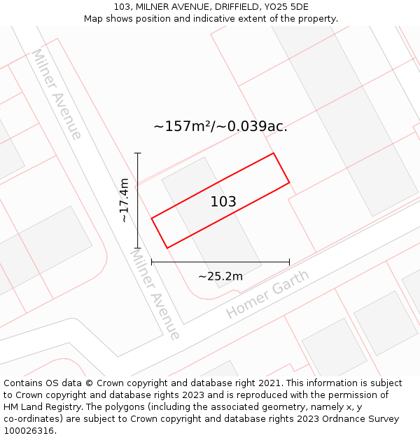 103, MILNER AVENUE, DRIFFIELD, YO25 5DE: Plot and title map