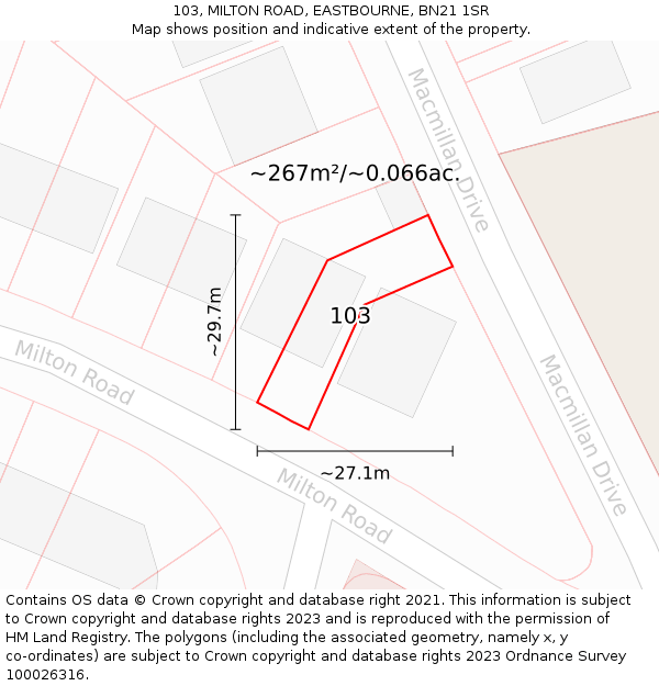 103, MILTON ROAD, EASTBOURNE, BN21 1SR: Plot and title map