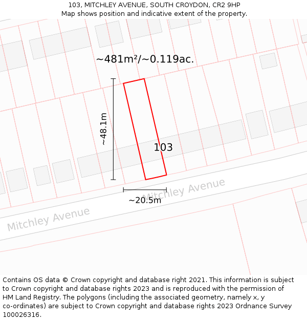 103, MITCHLEY AVENUE, SOUTH CROYDON, CR2 9HP: Plot and title map