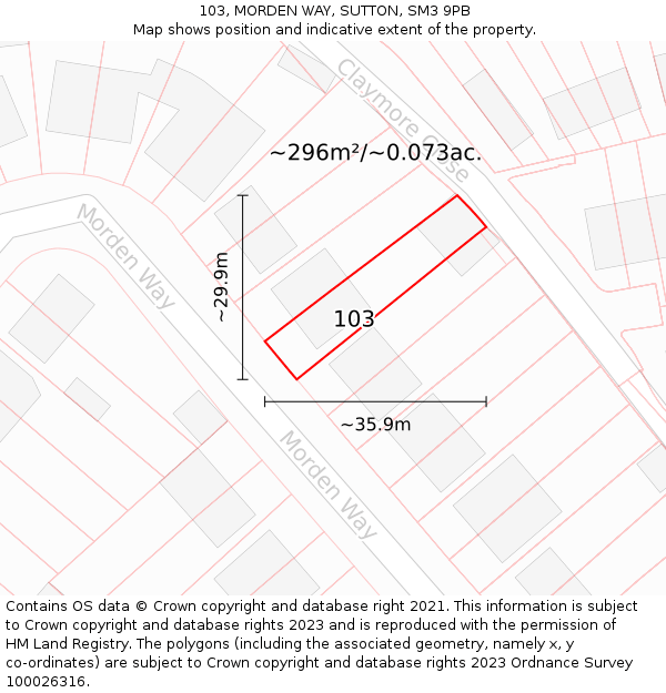 103, MORDEN WAY, SUTTON, SM3 9PB: Plot and title map